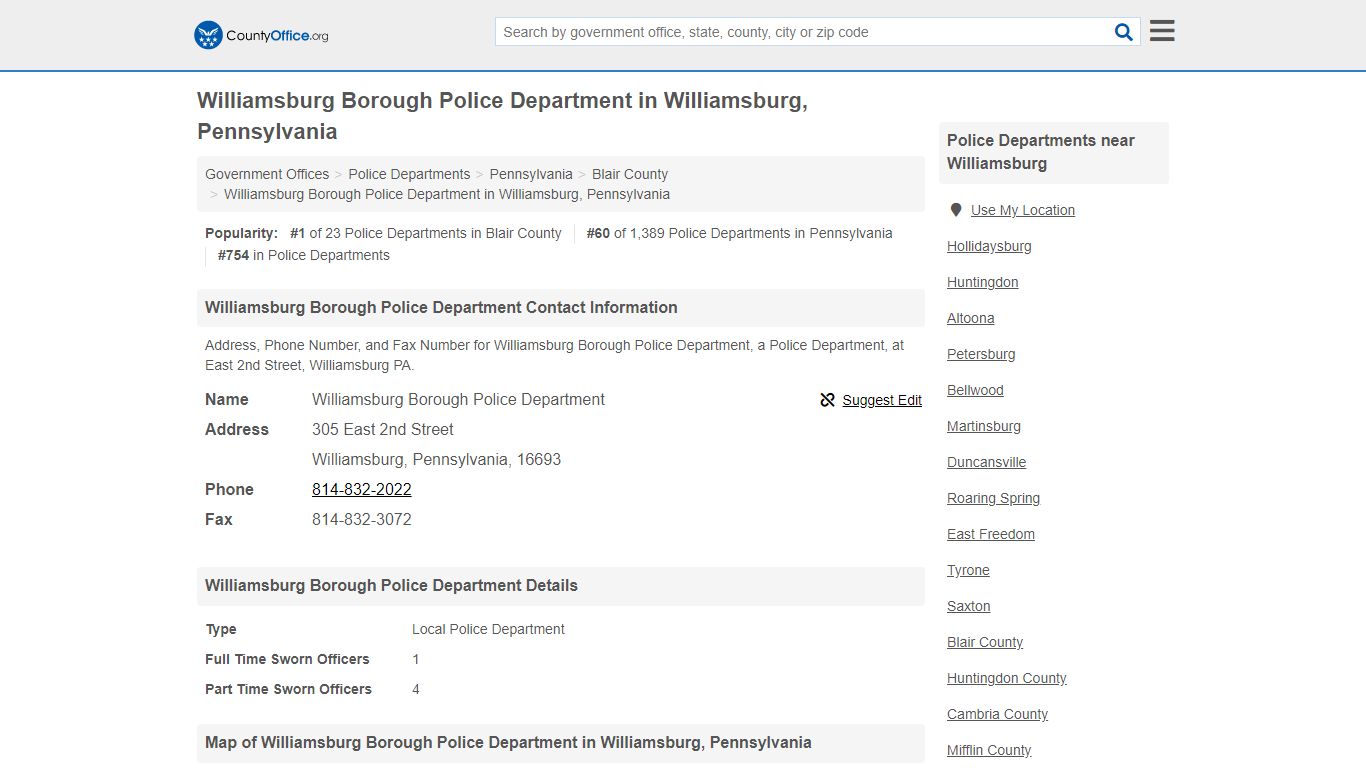 Williamsburg Borough Police Department - Williamsburg, PA (Address ...